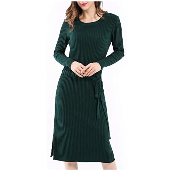 Women Round Neck Knit Stretchable Sweater Dress - Picture 3 of 5